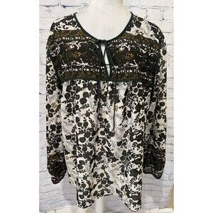 Preswick & Moore Green & Cream Plus Size floral print Blouse top shirt 3X